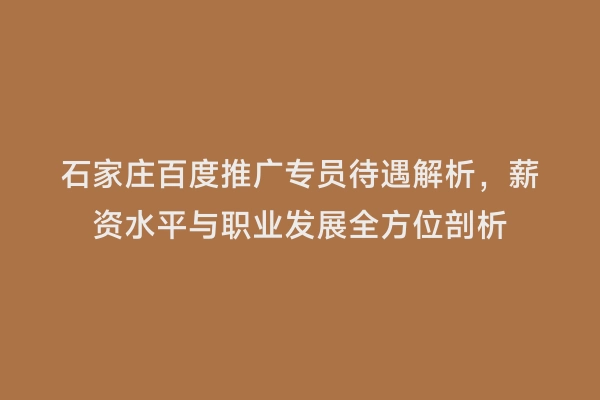 石家庄百度推广专员待遇解析，薪资水平与职业发展全方位剖析