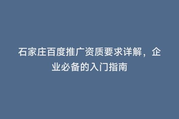 石家庄百度推广资质要求详解，企业必备的入门指南