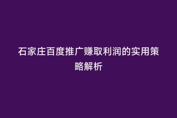 石家庄百度推广赚取利润的实用策略解析