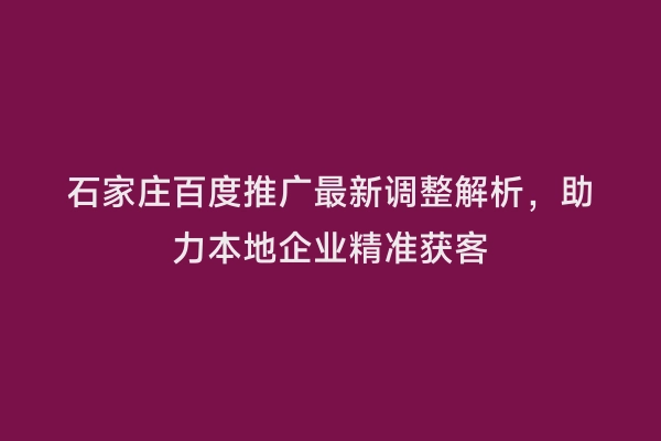 石家庄百度推广最新调整解析，助力本地企业精准获客