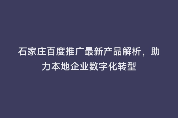石家庄百度推广最新产品解析，助力本地企业数字化转型