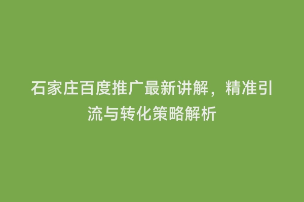 石家庄百度推广最新讲解，精准引流与转化策略解析
