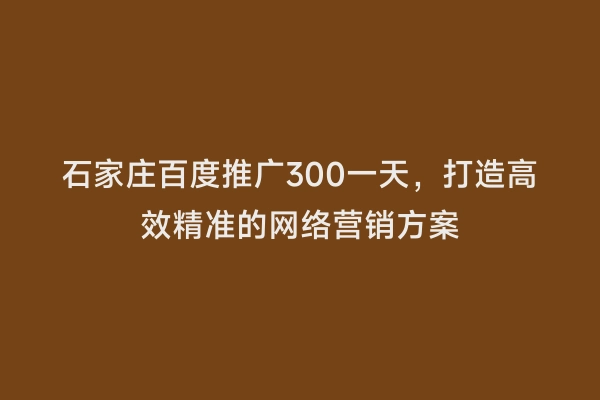 石家庄百度推广300一天，打造高效精准的网络营销方案