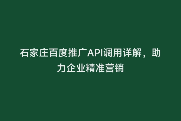 石家庄百度推广API调用详解，助力企业精准营销