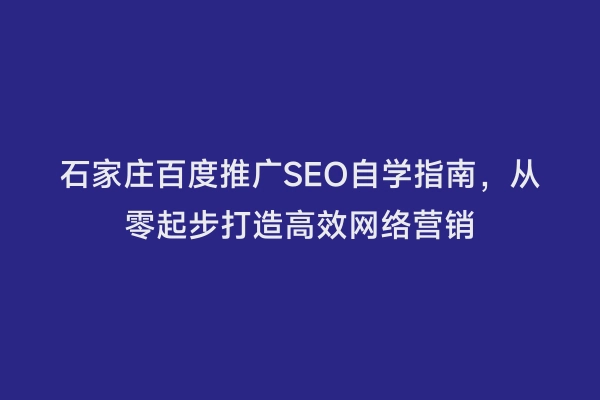 石家庄百度推广SEO自学指南，从零起步打造高效网络营销