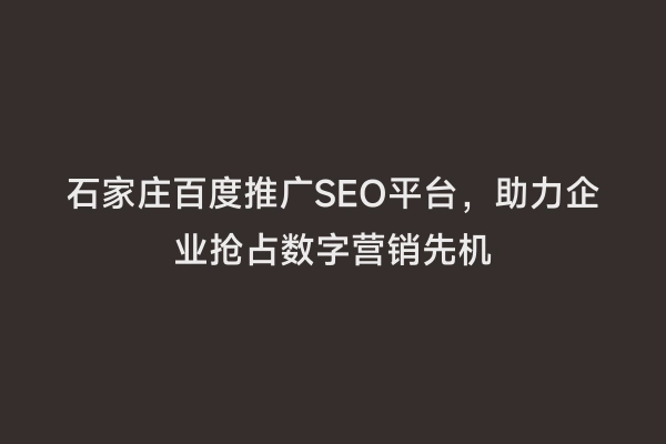 石家庄百度推广SEO平台，助力企业抢占数字营销先机