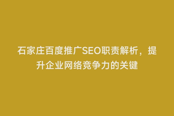石家庄百度推广SEO职责解析，提升企业网络竞争力的关键
