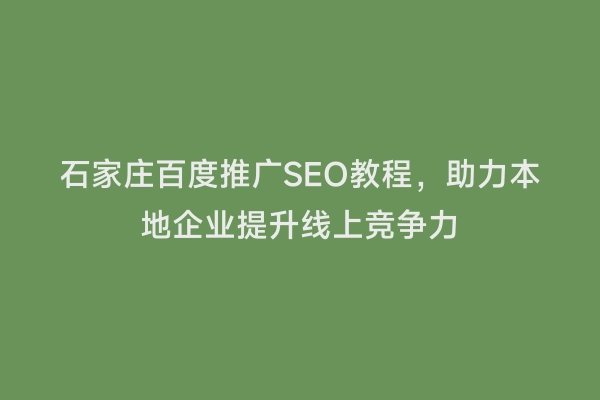 石家庄百度推广SEO教程，助力本地企业提升线上竞争力