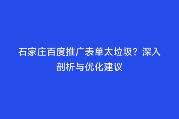 石家庄百度推广表单太垃圾？深入剖析与优化建议