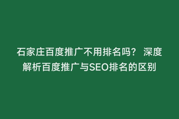 石家庄百度推广不用排名吗？ 深度解析百度推广与SEO排名的区别