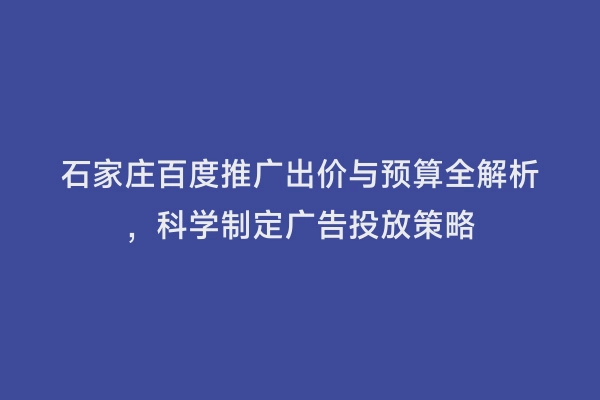 石家庄百度推广出价与预算全解析，科学制定广告投放策略