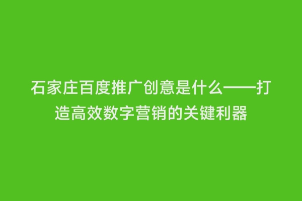 石家庄百度推广创意是什么——打造高效数字营销的关键利器