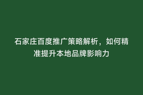 石家庄百度推广策略解析，如何精准提升本地品牌影响力