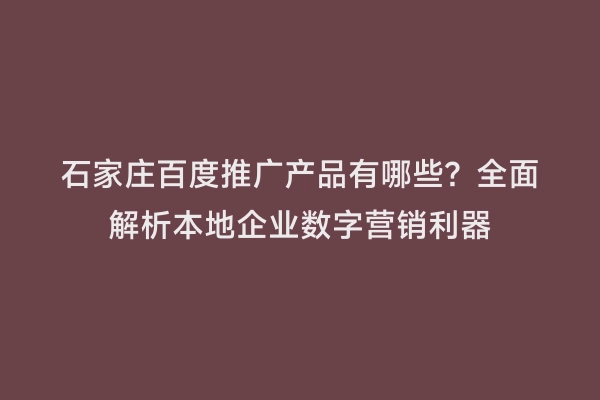 石家庄百度推广产品有哪些？全面解析本地企业数字营销利器