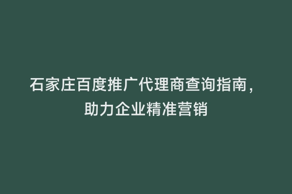 石家庄百度推广代理商查询指南，助力企业精准营销