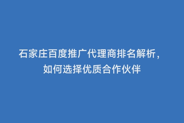 石家庄百度推广代理商排名解析，如何选择优质合作伙伴
