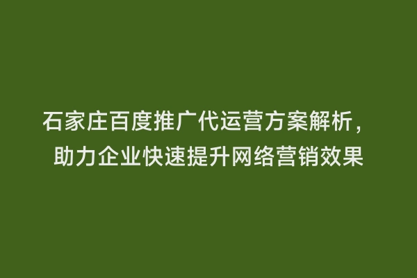 石家庄百度推广代运营方案解析，助力企业快速提升网络营销效果