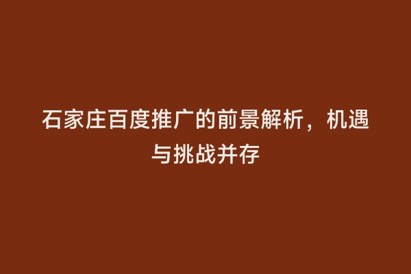 石家庄百度推广的前景解析，机遇与挑战并存