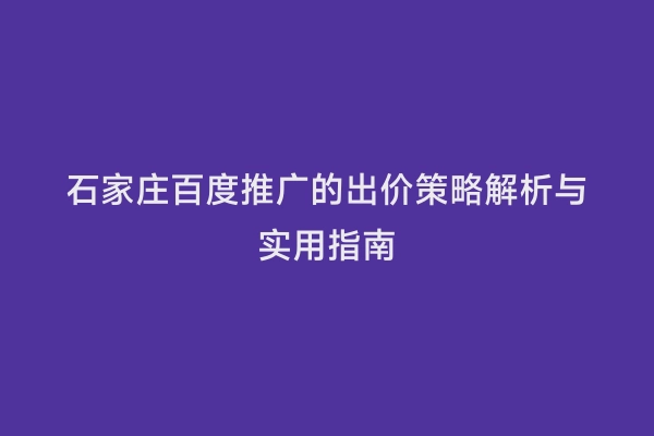 石家庄百度推广的出价策略解析与实用指南