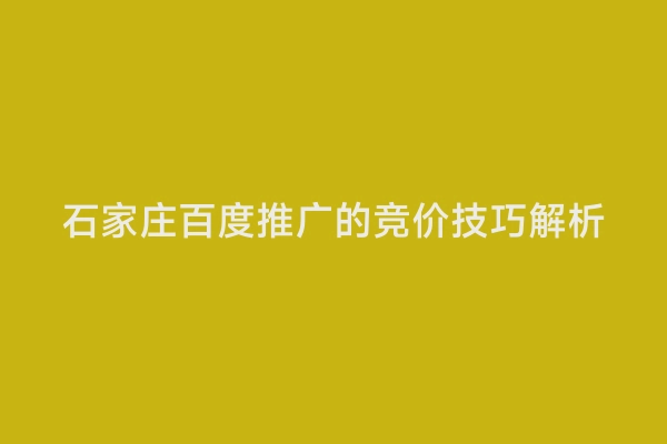 石家庄百度推广的竞价技巧解析