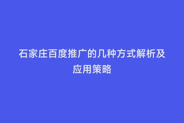 石家庄百度推广的几种方式解析及应用策略