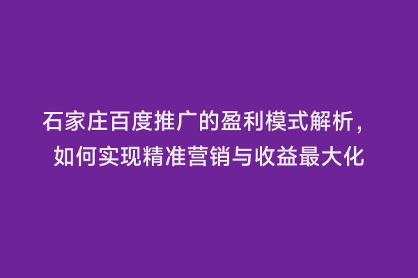 石家庄百度推广的盈利模式解析，如何实现精准营销与收益最大化