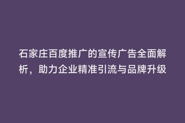 石家庄百度推广的宣传广告全面解析，助力企业精准引流与品牌升级