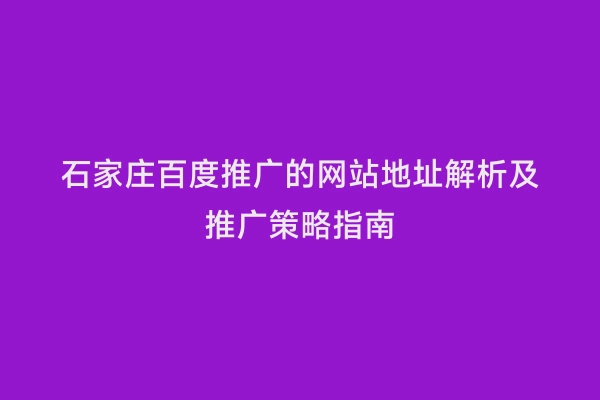 石家庄百度推广的网站地址解析及推广策略指南