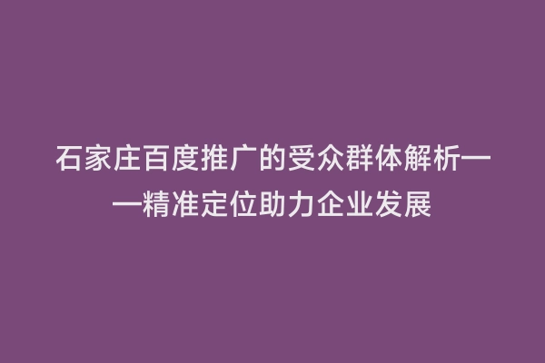 石家庄百度推广的受众群体解析——精准定位助力企业发展