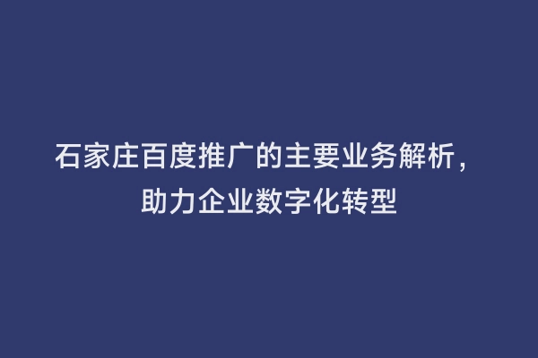 石家庄百度推广的主要业务解析，助力企业数字化转型