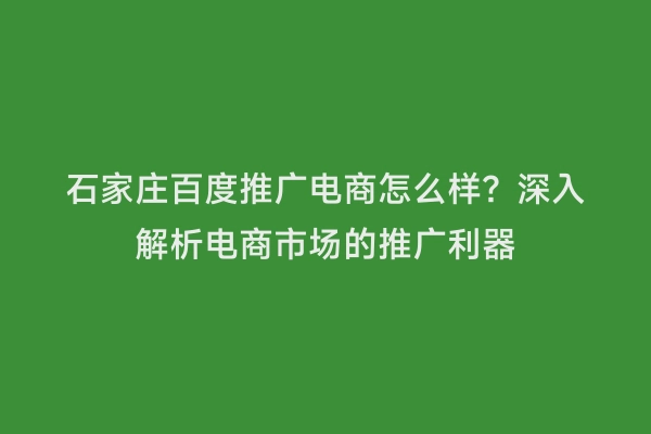 石家庄百度推广电商怎么样？深入解析电商市场的推广利器