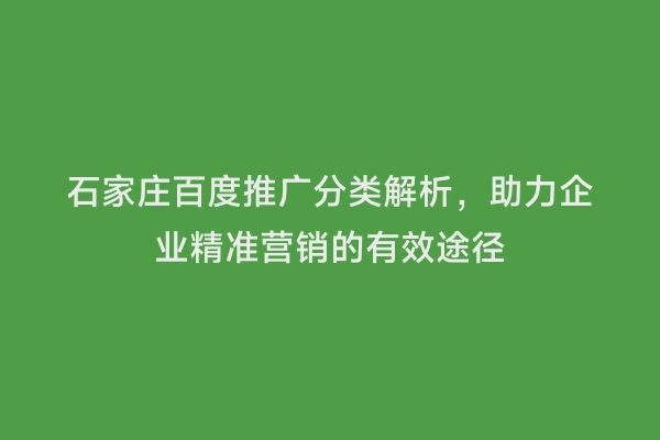 石家庄百度推广分类解析，助力企业精准营销的有效途径