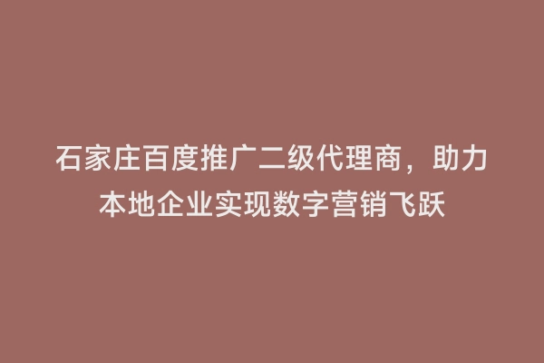 石家庄百度推广二级代理商，助力本地企业实现数字营销飞跃