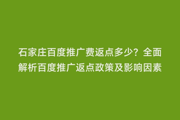 石家庄百度推广费返点多少？全面解析百度推广返点政策及影响因素