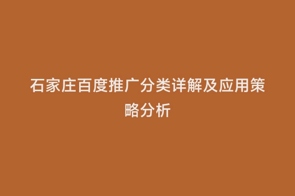 石家庄百度推广分类详解及应用策略分析