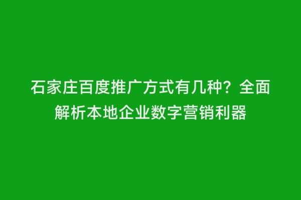 石家庄百度推广方式有几种？全面解析本地企业数字营销利器