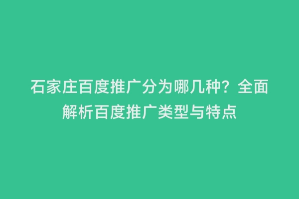 石家庄百度推广分为哪几种？全面解析百度推广类型与特点