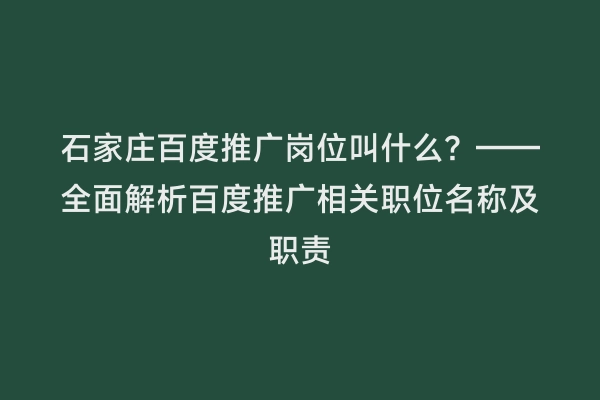 石家庄百度推广岗位叫什么？——全面解析百度推广相关职位名称及职责