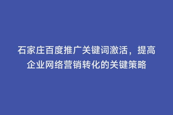 石家庄百度推广关键词激活，提高企业网络营销转化的关键策略