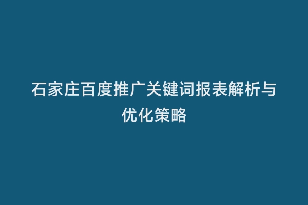 石家庄百度推广关键词报表解析与优化策略