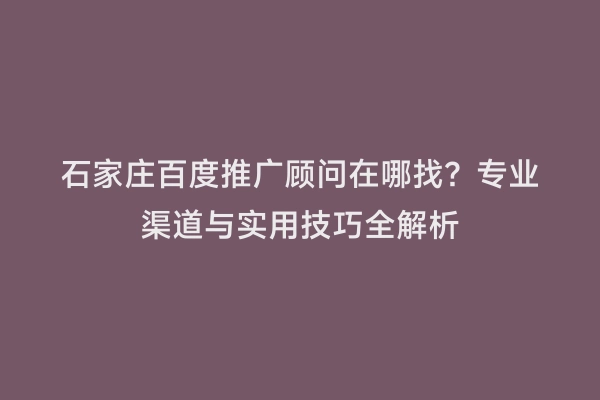 石家庄百度推广顾问在哪找？专业渠道与实用技巧全解析