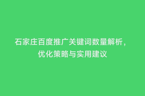 石家庄百度推广关键词数量解析，优化策略与实用建议