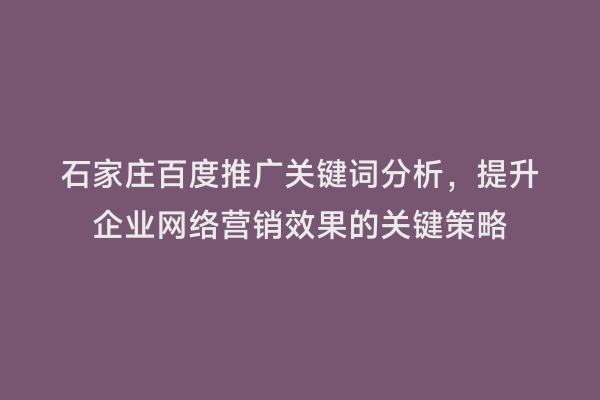 石家庄百度推广关键词分析，提升企业网络营销效果的关键策略
