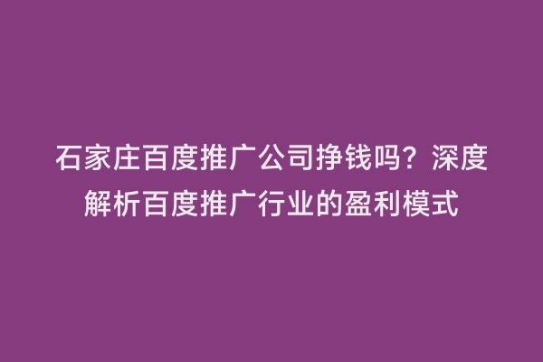 石家庄百度推广公司挣钱吗？深度解析百度推广行业的盈利模式