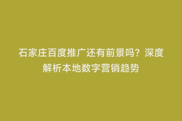 石家庄百度推广还有前景吗？深度解析本地数字营销趋势